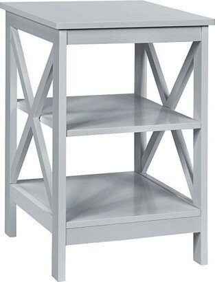 3-Tier Nightstand End Table X Design Storage Display Shelf Living Room Grey