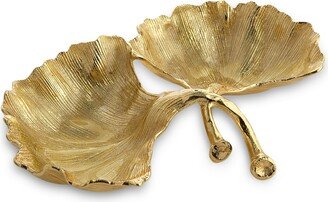 Gold Ginkgo Double Compartment Dish