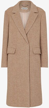 Womens Oatmeal Double-breasted Wool-blend Coat