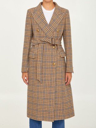 Double-breasted check coat