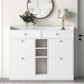 Modern Multifunctional Shoe Cabinet With 4 Turnover Drawers, White