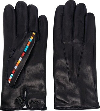 Stripe-Detail Leather Gloves-AA