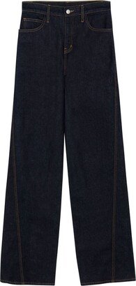 Contrast-Stitching Cotton Straight-Leg Jeans