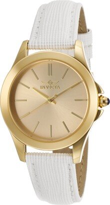 Women's 15149 Angel 18k Yellow Gold Ion-Plated Stainless Steel and White Leather Watch