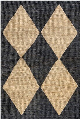 Linnie Bold Diamond Jute Area Rug 8x10, Charcoal