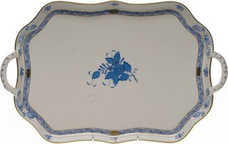 Chinese Bouquet Blue Rectangular Tray with Handles