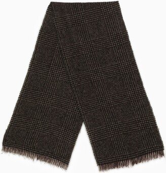 Dark brown wool and cashmere Prince of Wales scarf