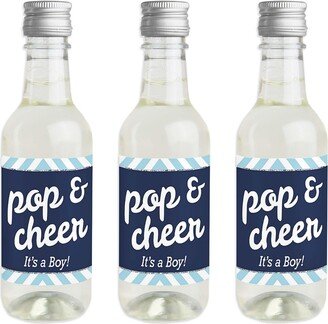 Big Dot Of Happiness Hello Little One Blue & Silver Mini Wine Bottle Stickers Baby Shower Gift 16 Ct