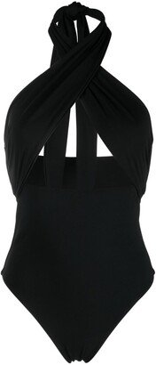 Cut-Out Crossover-Neck Tie Swimsuit