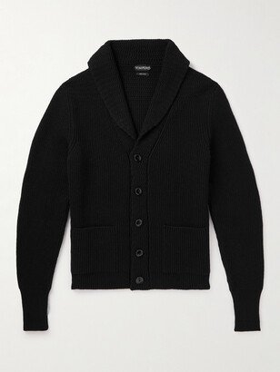 Shawl-Collar Ribbed Cashmere Cardigan-AD