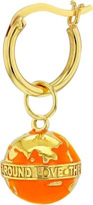 Orange & 18Kt Gold-Plated Mini Globe Charm On Gold Hoop