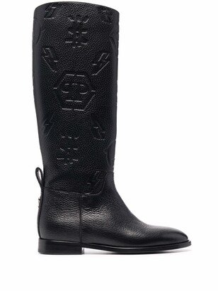 Embossed-Logo Knee-High Boots