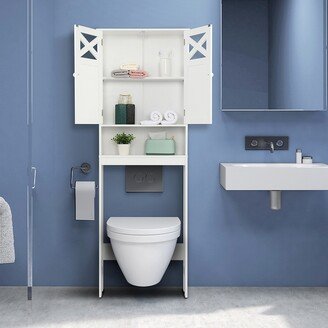 hommetree Fork Toilet Cabinet Over The Toilet with 2-Door and Open Storage Shelf