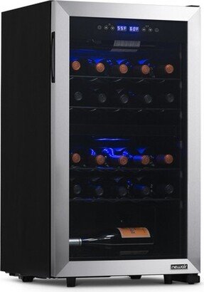 Freestanding 28 Bottle Dual Zone Compressor Wine Fridge in Stainless Steel, Adjustable Racks and Exterior Digital Thermostat