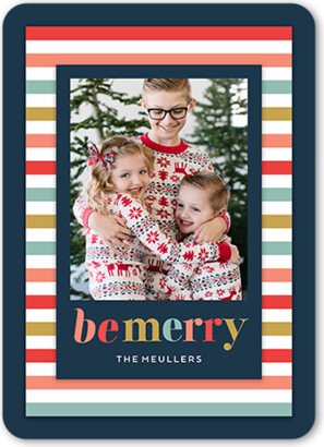Holiday Cards: Simply Stripes Holiday Card, Blue, 5X7, Christmas, Standard Smooth Cardstock, Rounded