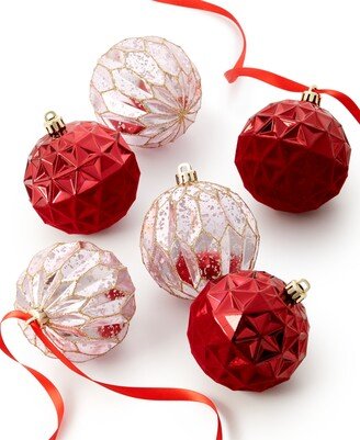 Burgundy and Blush Plastic Diamond Ball Ornaments, Set of 6, Created for Macy's