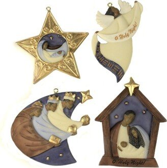 Positive Image Holiday Ornament Nativity Set/4 - Four Ornaments 3.5 Inches - Manger Kings Angel Star - 19116 - Polyresin - Multicolored