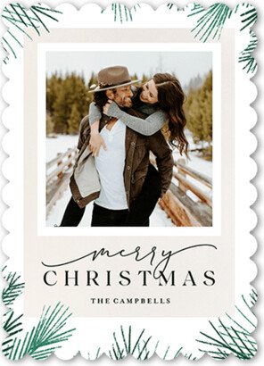 Holiday Cards: Pine Framing Holiday Card, White, 5X7, Christmas, Matte, Signature Smooth Cardstock, Scallop