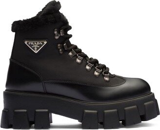 Triangle-Logo Leather Combat Boots