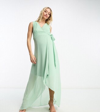 TFNC Maternity Bridesmaid chiffon wrap maxi dress in sage green