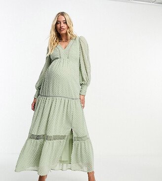 ASOS DESIGN Maternity tufted textured lace insert maxi dress in light sage