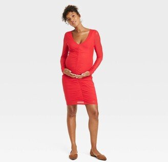 Long Sleeve Mesh Mini Maternity Bodycon Dress - Isabel Maternity by Ingrid & Isabel™ Red XXL