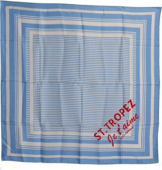 Blue Striped Silk Square Foulard Wrap Women's Scarf