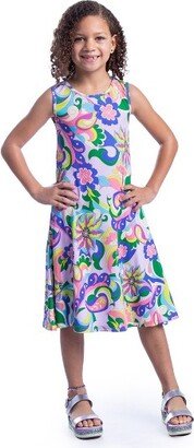 24seven Comfort Apparel Colorful Girls Floral Sleeveless With Pockets Short Dress-MultiColor-XL