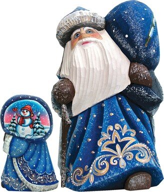 G.DeBrekht Woodcarved and Hand Painted Santa Snow Day Yuletide with Bag Figurine