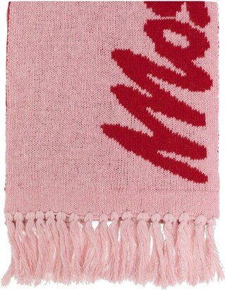 Logo Intarsia Knitted Fringed Scarf