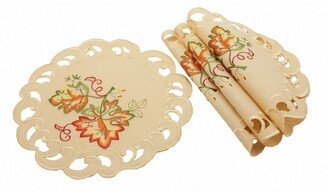 Thankful Leaf Embroidered Cutwork Fall Round Doilies - Set of 4