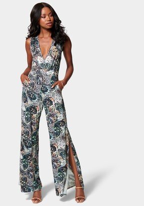 Printed Plunge Neck Jumpsuit