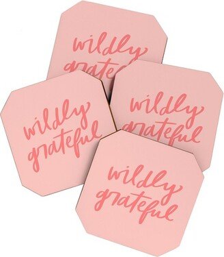 Chelcey Tate Wildly Grateful Pink Set of 4 Coasters