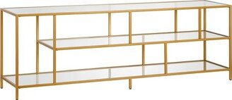 Henn& Hart 70 Metal Brass Streamlined TV Stand with Glass Shelves - Henn&Hart