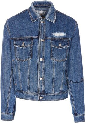 Motif Embroidered Distressed Denim Jacket