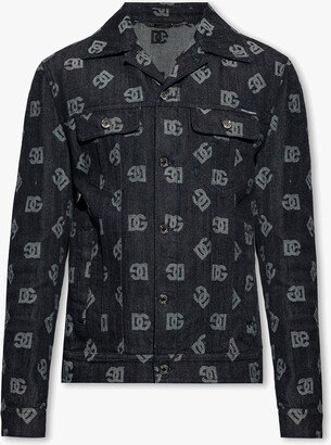 Denim Jacket With Monogram Navy - Blue