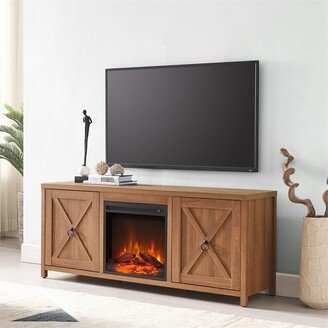 Henn& Hart Golden Oak TV Stand with Log Fireplace Insert - Henn&Hart