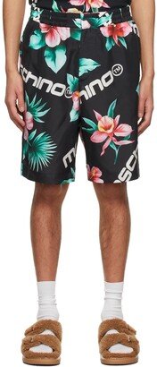 Black Hibiscus Print Swim Shorts