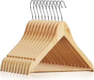 Casafield Wooden Suit Hangers, Non-Slip Pant Bar & Swivel Hook, Natural - Set of