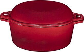 2-in-1 Red Enamel Cast Iron Dutch Oven & Skillet Set, 7 Quart | All-in-One Cookware for Induction, Electric, Gas, Stovetop & Oven