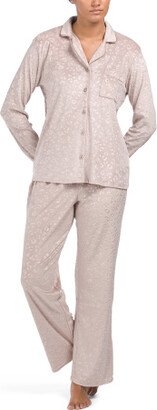 TJMAXX Velvet Fleece Embossed Animal Print Notch Pajama Set For Women