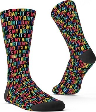 Socks: It's My Birthday Rainbow - Multicolor On Dark Custom Socks, Multicolor