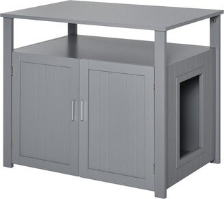 Tabletop Side Table Cat Box Fixture w/ Magnetic Closing Door, Grey