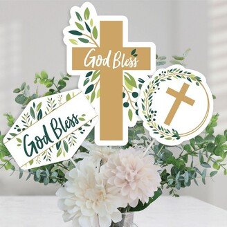 Big Dot of Happiness Elegant Cross - Religious Party Centerpiece Sticks - Table Toppers - Set of 15