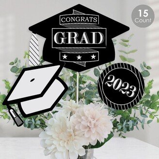 Big Dot of Happiness Graduation Cheers - 2023 Graduation Party Centerpiece Sticks - Table Toppers - Set of 15