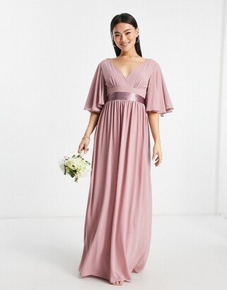 Bridesmaid kimono sleeve pleated maxi dress with angel sleeve in lavender