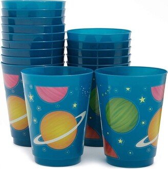 Blue Panda 16 Packs Plastic 16 oz Party Cups, Solar System Planets Galaxy Space Reusable Tumblers for Kids Birthday