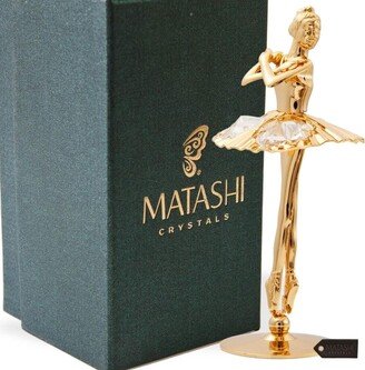 Matashi Home Decorative Showpiece 24K Gold Plated Crystal Studded Ballerina with Arms Crossed Figurine