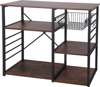 Wood and Metal Bakers Rack with 4 Shelves and Wire Basket Brown/Black