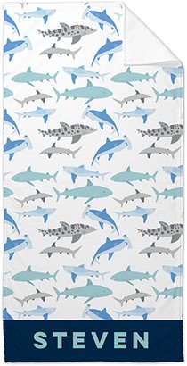 Towels: Nautical Sharks Towel, Blue